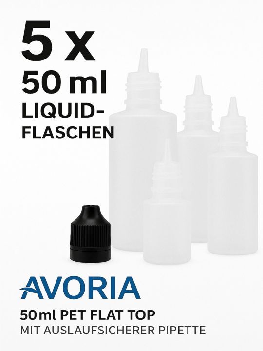 Liquidflasche 50ml PE Flat Top 5er Set