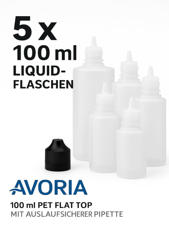 Liquidflasche 100ml PE Flat Top 5er Set